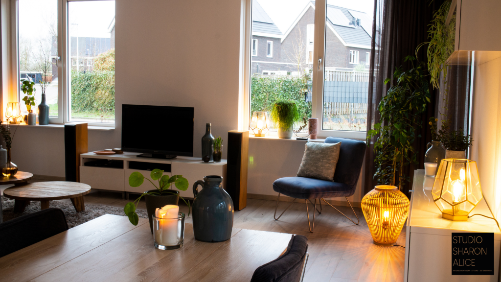 Interieuradvies in Schalkhaar Deventer vrijstaande woning banken gordijnen verlichting interieurontwerp styling 3d tekenwerk interieuradviseur keuken kaarsen sfeer Hoogeveen Drenthe Overijssel